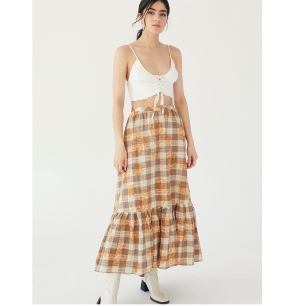 UO Million Miles Plaid Midi Skirt